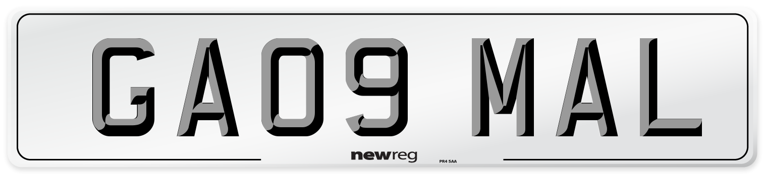 GA09 MAL Number Plate from New Reg